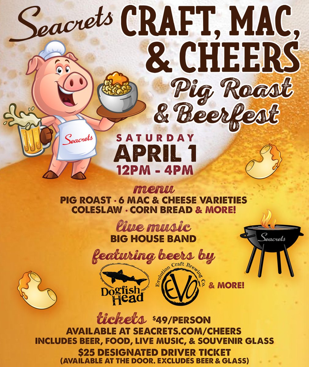 Tomorrow! Tickets available at seacrets.com/cheers or at the door.