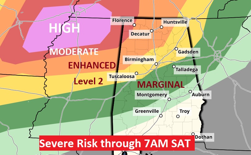 RichThomasWX's tweet photo. The Storm Prediction Center has just upgraded to a very rare HIGH RISK across north Mississippi and portions of Arkansas and Tennessee. https://t.co/7yJmmN5inZ