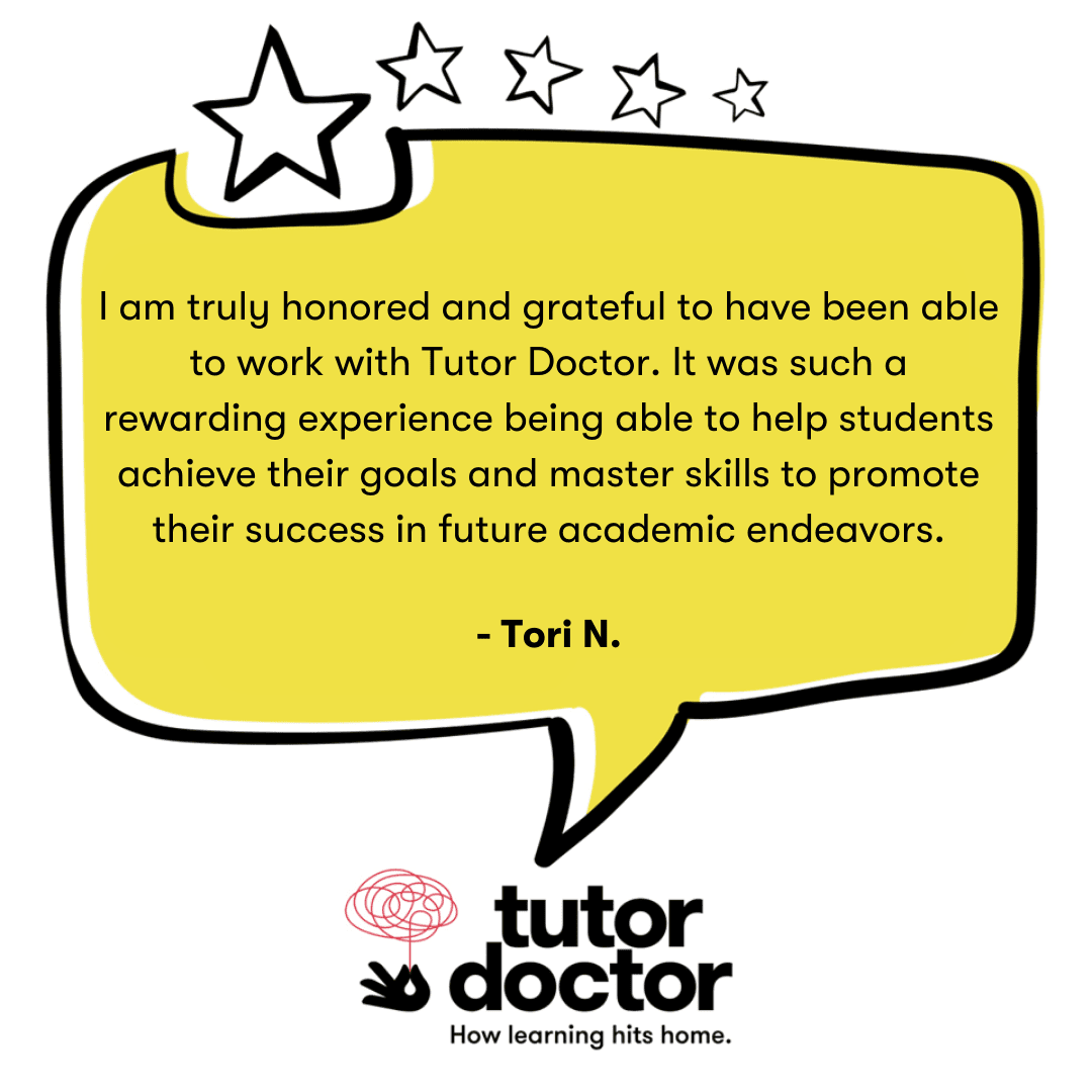 Thank you, Tori! #Tutoring is only as successful as the tutor's drive to teach, and passionate individuals are a must in the field of #Education. It is an extremely rewarding #Career with lots of opportunities to inspire students. Thank you for your hard work and #Dedication!
