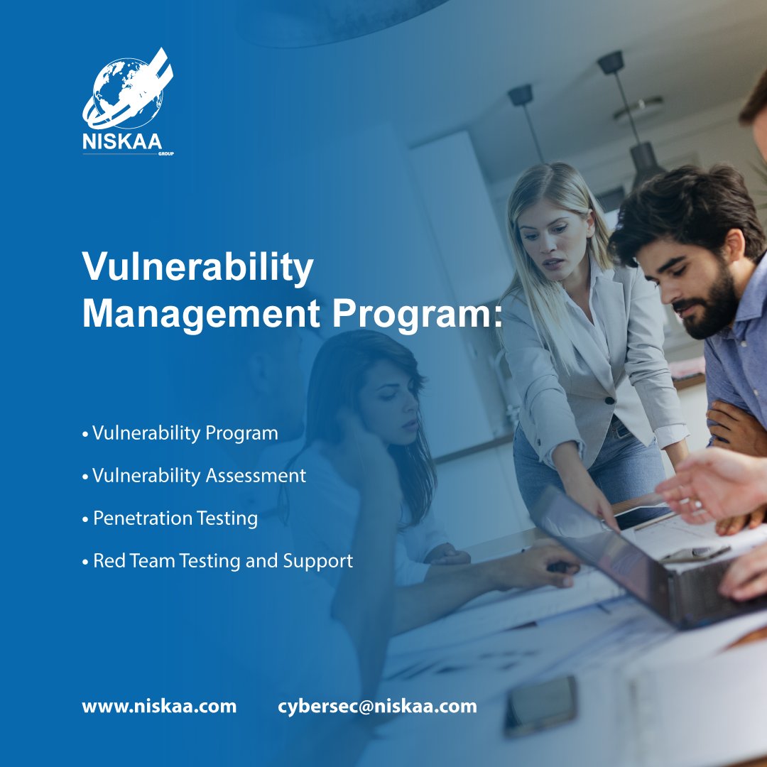 NiskaaGroup's tweet photo. All organizations should implement a #vulnerabilitymanagementprogram to understand #threats and #vulnerabilities, determine acceptable levels of #risk and stimulate action to mitigate identified #vulnerabilities. Learn more about #Niskaa #vulnerabilitymanagementprogram. https://t.co/vtgjYjin9j