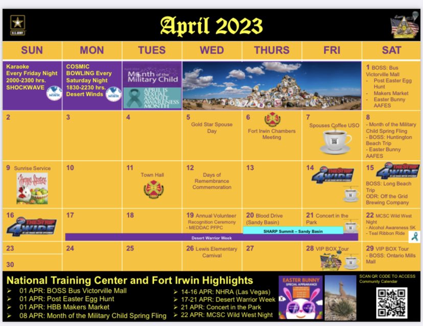 USAG_IrwinCDR's tweet image. Please check out all the great events happening this month, starting with the Easter Egg Hunt on 1 April.