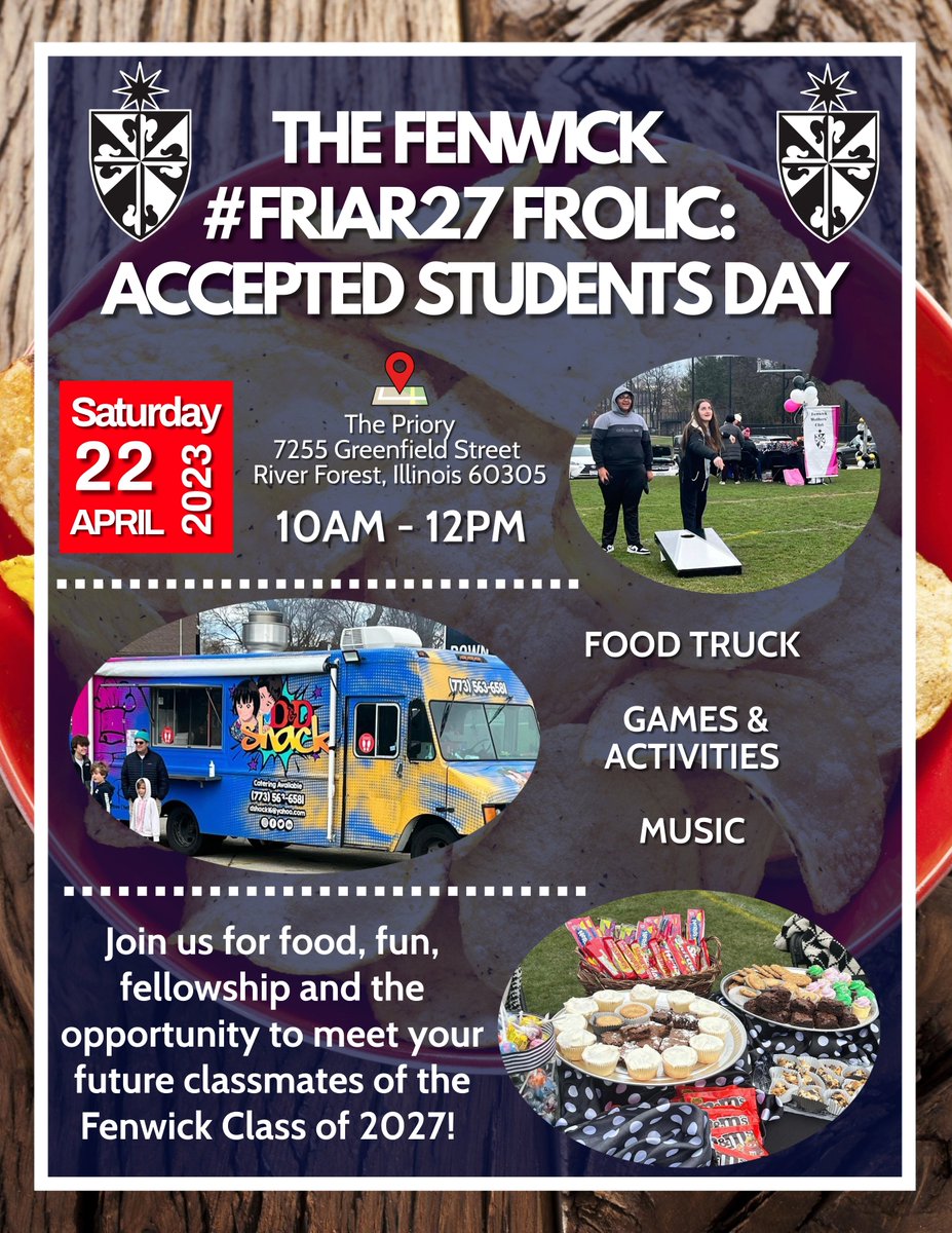 Calling all Fenwick Friars of the Class of 2027! Save the Date for the upcoming Accepted Students Day! We are excited to welcome you &amp; your families into Friar Nation! Join us for food, food, &amp; fellowship! Register to attend via the link:  forms.gle/JeAp6cVmp4H7Ga… See you soon!