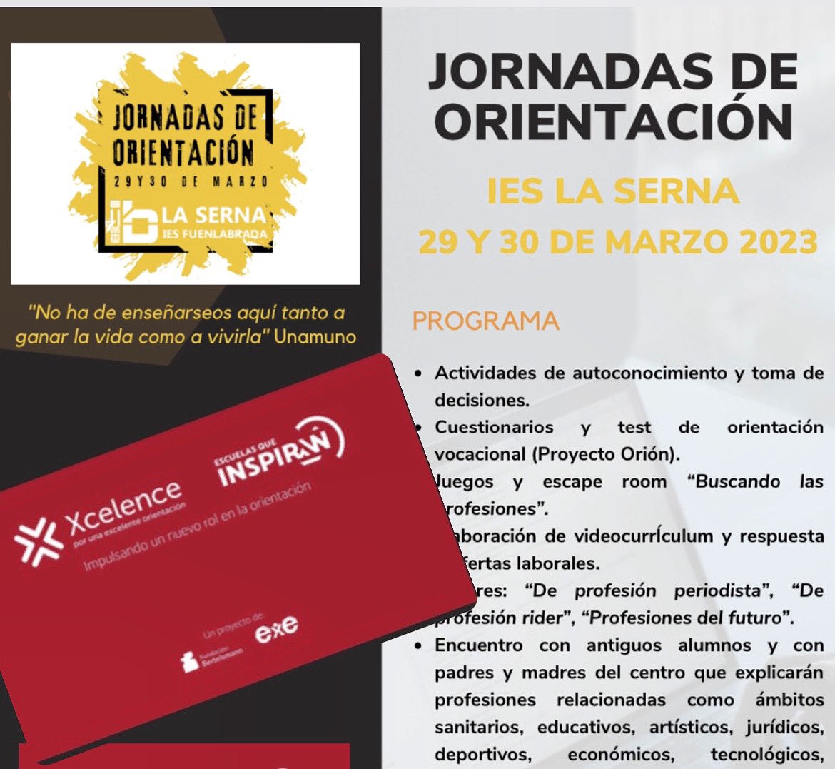 IESlaserna's tweet photo. Acabamos con éxito nuestras Jornadas de Orientación profesional. Más de 50 profesionales y antiguos alumnos/as han venido a compartir sus experiencias. #xcelence #escuelasqueinspiran #orientaciónvocacional https://t.co/ZkzTmBv9p9