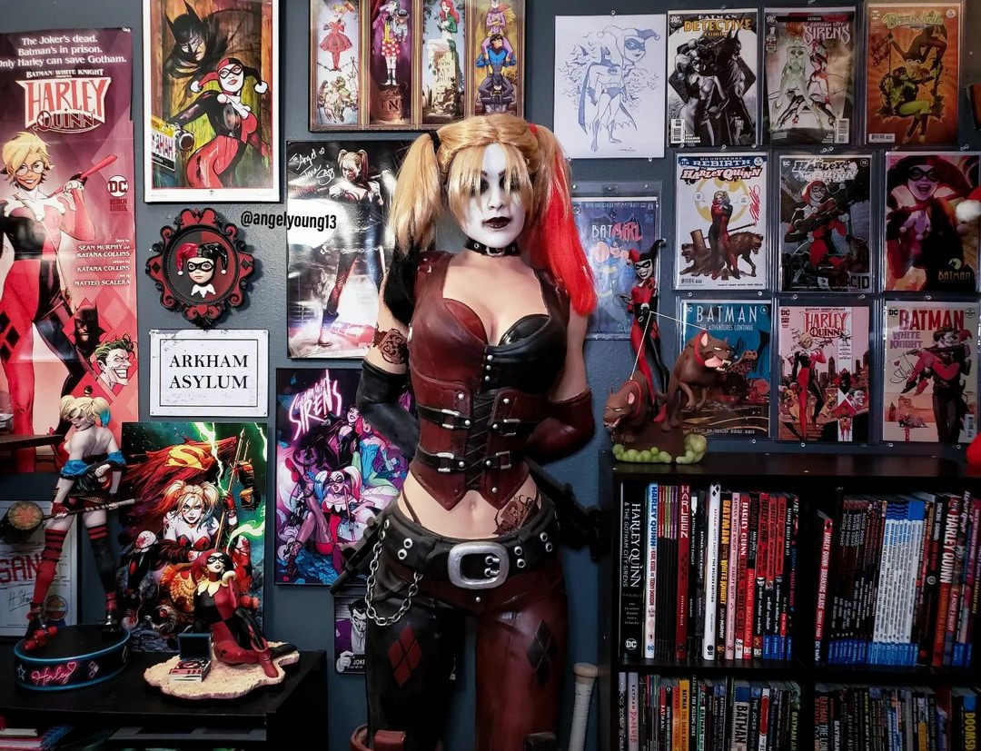 AngelYoung13's tweet photo. It doesn't all fit in 4 pictures but man, I love my Harley Quinn collection. ❤🖤♦️ https://t.co/nQjnlooLqN