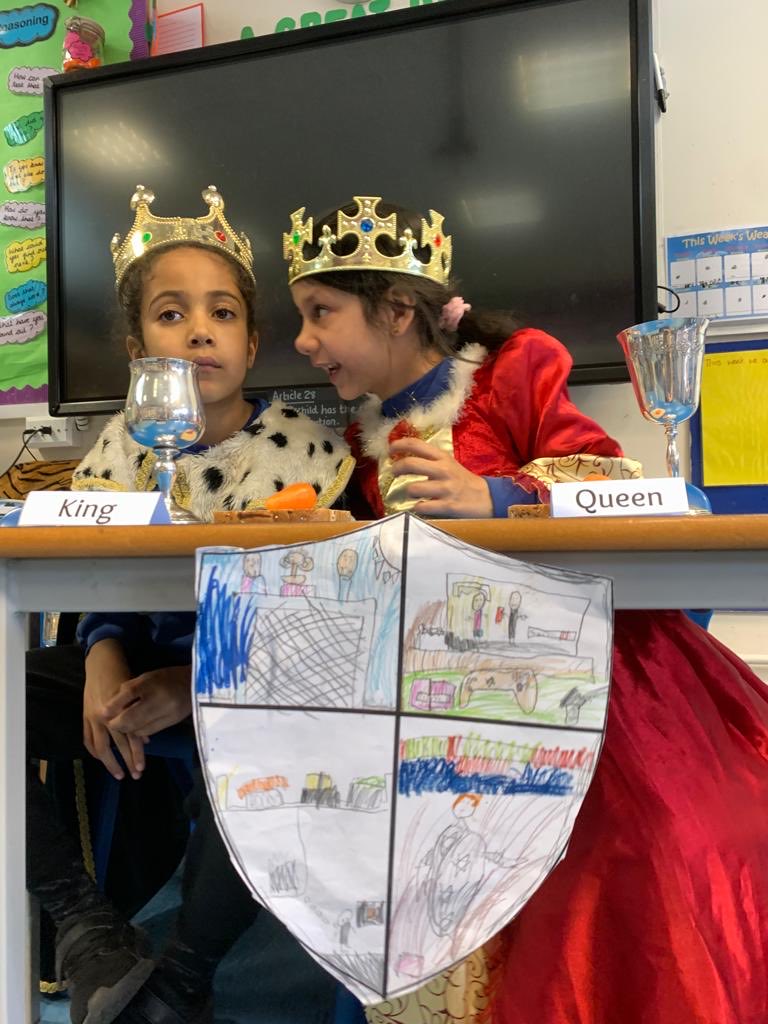 What fun to enhance the year 2 topic of castles. Children taking part in a medieval feast!