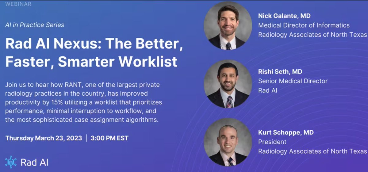Strategic Radiology (@strategicrad) on Twitter photo #Radiologists Nick Galante MD and <a href="/KurtSchoppe/">Kurt Schoppe, MD</a> MD from member group <a href="/RADNTX/">Radiology Associates of North Texas, P.A.</a> share how #AI helped the practice expand clinical capacity in a webinar sponsored by <a href="/radai/">Rad AI</a>. Tune in here: ow.ly/qJoL50NwAsK #Radiologists Nick Galante MD and <a href="/KurtSchoppe/">Kurt Schoppe, MD</a> MD from member group <a href="/RADNTX/">Radiology Associates of North Texas, P.A.</a> share how #AI helped the practice expand clinical capacity in a webinar sponsored by <a href="/radai/">Rad AI</a>. Tune in here: ow.ly/qJoL50NwAsK