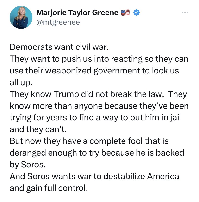 RpsAgainstTrump's tweet photo. The same person who just two weeks ago called for a “national divorce” between red and blue states, is now saying that Democrats want civil war. You can’t make this shit up. https://t.co/zEGcBMU067