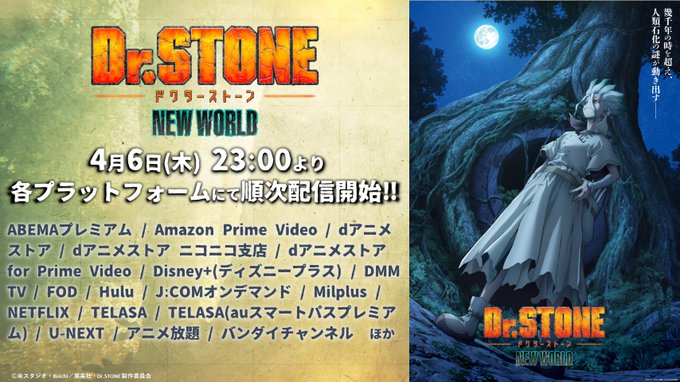 🚢━━－－－『Dr.STONE NEW WORLD』　　📡配信情報公開中📡　　　　　　　－－－━━🌊4月6日(木)23: