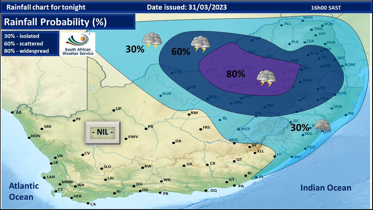 SAWeatherServic's tweet photo. Rainfall chart for tonight: 31-03-2023. https://t.co/WTqspABKZH