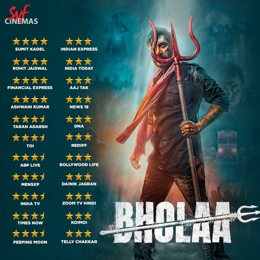 svf_cinemas's tweet photo. The big screen got a Bholaa-istic boost on its opening day!
#Bholaa now playing at your nearest #SVFCinemas | Grab your tickets: https://t.co/wvErXNWTDA
@ajaydevgn #Tabu @raogajraj
@Panorama_Studio
@ADFFilms @RelianceEnt @DreamWarriorpic #BookingNowOpen https://t.co/ym8j8GpC7l