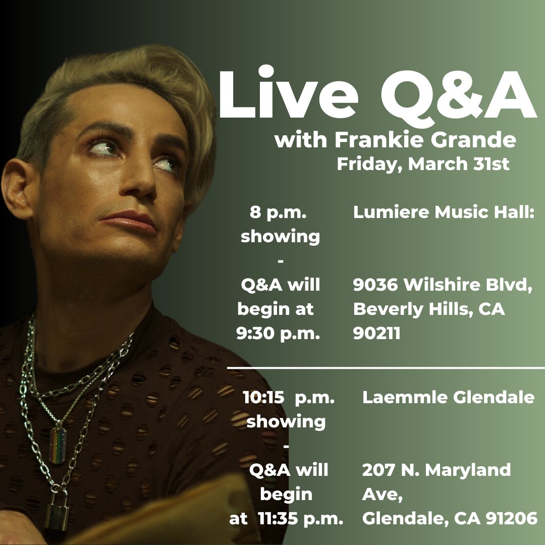 LA ghosts and ghouls! Our very own Frankie Grande will be doing live Q&amp;A sessions tonight after select showings of #SummoningSylvia.

Check out the link in our bio for ticket information.