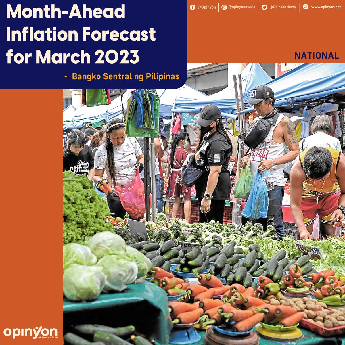 OpinYonNews's tweet photo. The Bangko Sentral ng Pilipinas projects March 2023 inflation to settle within the range of 7.4 to 8.2 percent.
Read more
https://t.co/IfpUMNJaDF
#MonthAhead #Inflation #Forecast #March2023 #BSP https://t.co/71BFXGhrtM