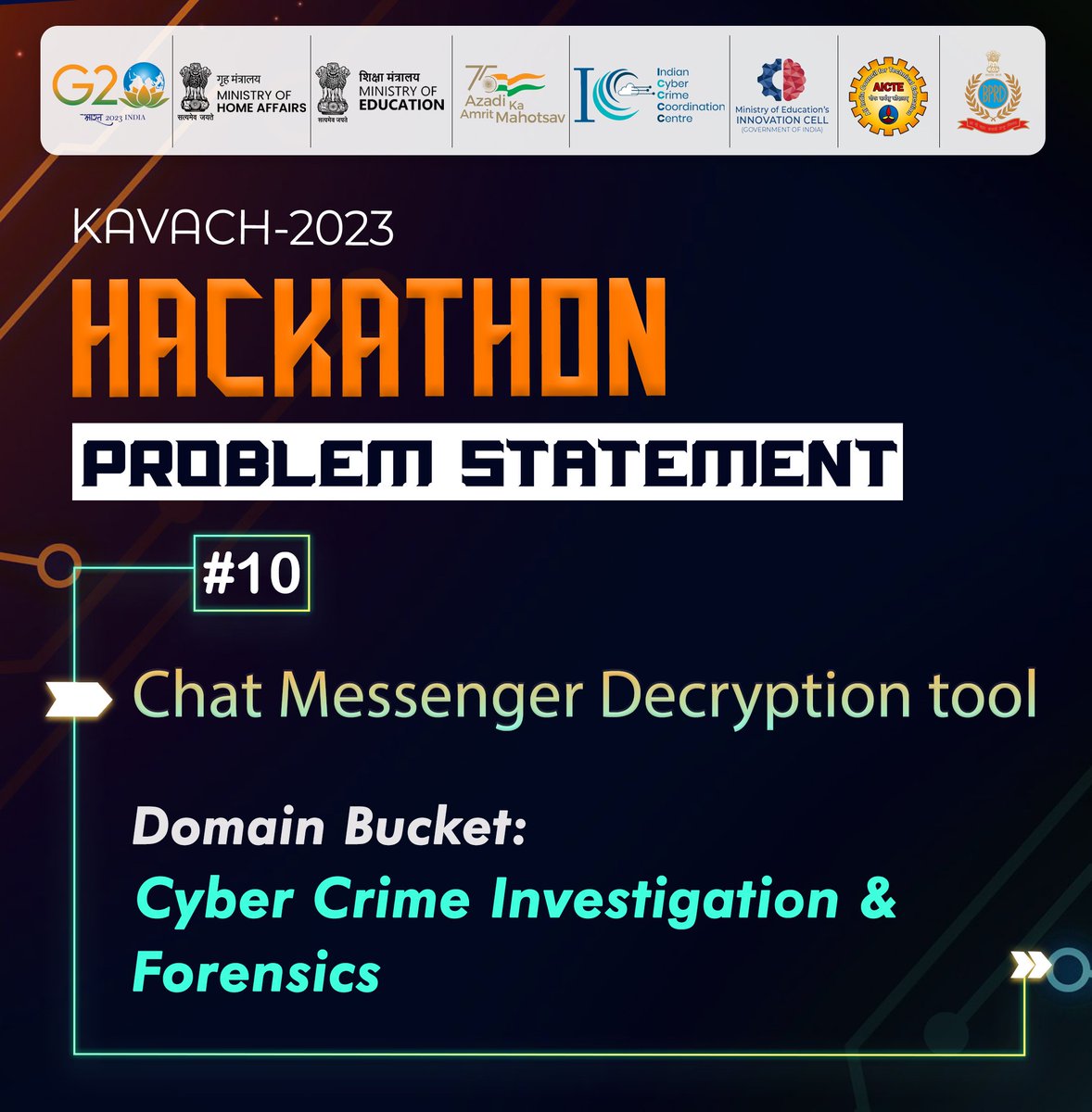Cyberdost's tweet image. #Kavach2023 | The 10th #ProblemStatement gives a goal to develop a utility to decrypt WeChat and Ding Talk from cloud/local storage from evidence.
Register now kavach.mic.gov.in
#KavachHackathon #CyberSecurity #Kavach #Awareness #Dial1930 #CyberAware #CyberSec #Messenger