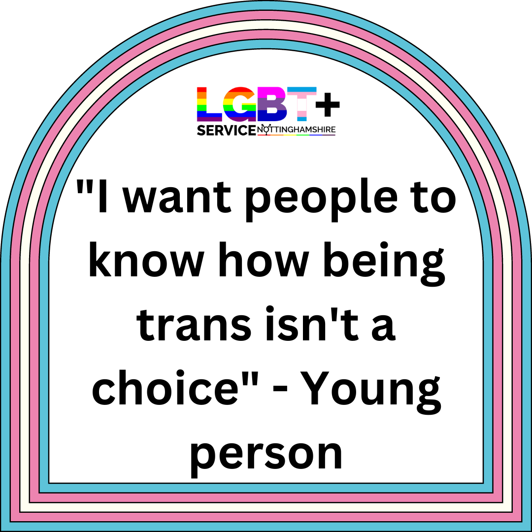 LGBTplusNotts's tweet image. Here are some quotes from Trans* young people who access LGBT+ Service Nottinghamshire, and this is what they would like to share about what Trans Day of Visibility means to them