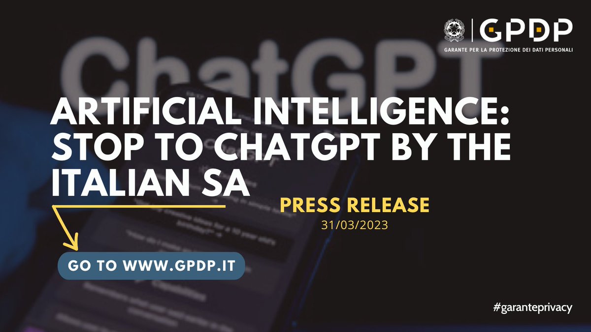 #ChatGPT The Italian SA imposed an immediate temporary limitation on the processing of Italian users’ data by #OpenAI, the US-based company developing and managing the platform. An inquiry into the facts of the case was initiated as well gpdp.it/home/docweb/-/… #GarantePrivacy