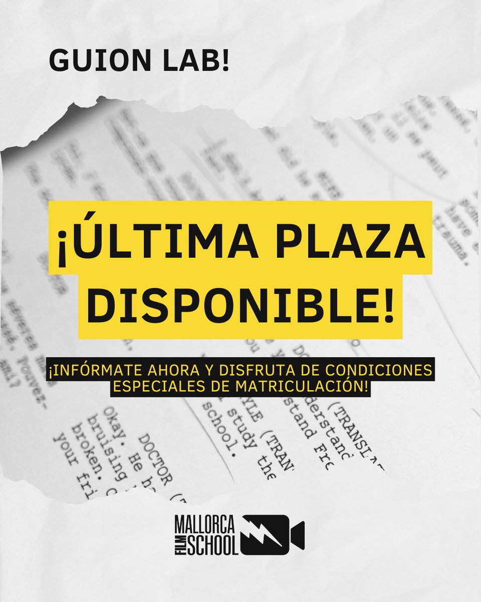 MallorcaFilmSch's tweet photo. ¡Tan solo queda una plaza disponible para la I Edición del GUION LAB! Pide información ahora y descubre las condiciones especiales de matriculación.

¿A qué esperas? ¡Que no se te adelanten! ⚡️

#WorkshopDeGuion #Escritura #Cine #GuionLab #MallorcaFilmSchool #AlgoQueteApasione https://t.co/nsQL7Q3oQ6