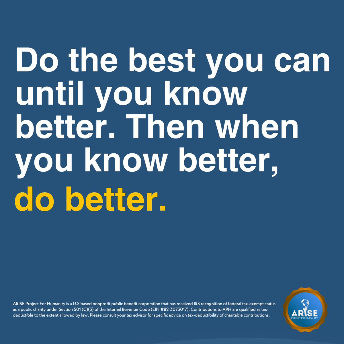 ariseprojects's tweet photo. “Do the best you can until you know better. Then when you know better, do better.” #mayaangelou https://t.co/5qvMeBuGIF