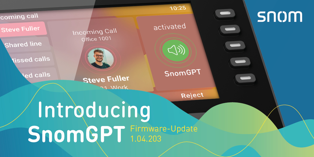 snom's tweet photo. New in firmware version 1.04.2023: SnomGPT means your #Snom phone will answer incoming phone calls and hold conversations not only in your name, but also your voice. Download the new firmware and never make a phone call again thanks to SnomGPT. Read more: https://t.co/j59KpLQK9q https://t.co/DGtFBqcKef