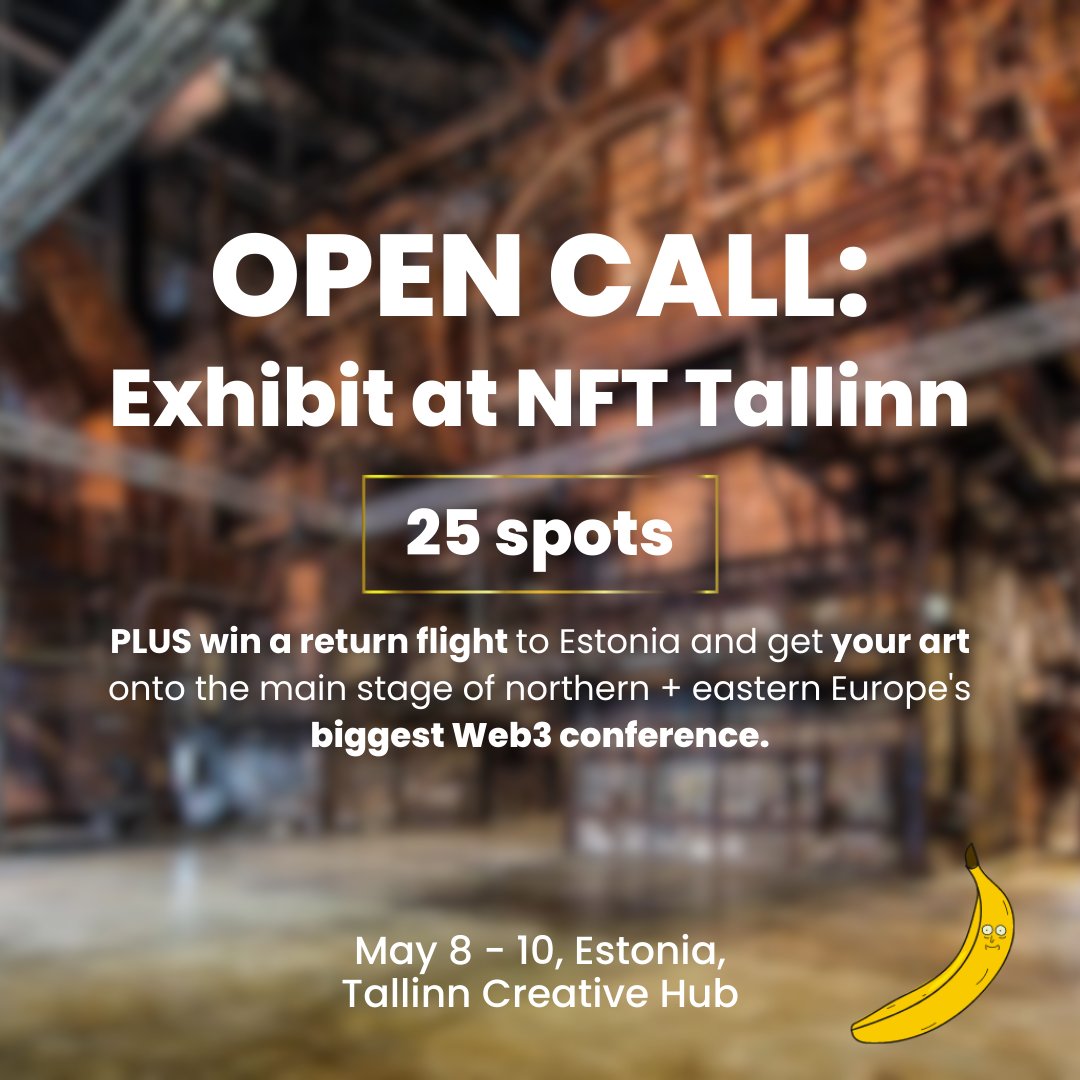 🔔OPEN CALL🔔

Showcase your art at one of Europe's biggest Web3 events, May 8 -10.

Win:
🍌25 spots at the exhibition
🎙️3 spots on the main stage
✈️1 return flight to Tallinn, Estonia

To submit:
 🔸RT &amp; like 
 🔸Follow @NFTTallinn and <a href="/joynxyz/">Joyn</a> 
🔸Reply with an image of your art