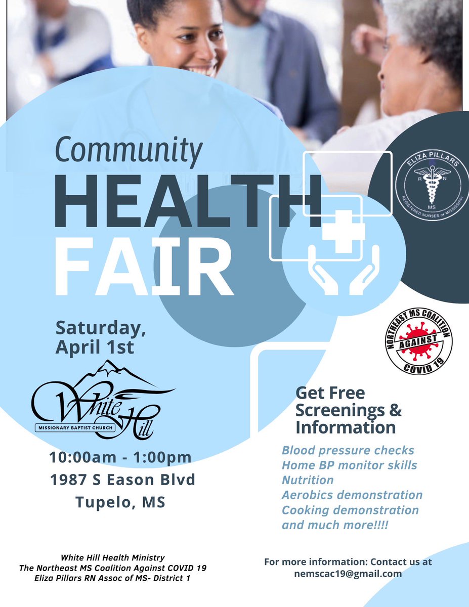 FREE Community Health Fair | Saturday, April 1st at White Hill Church | 10AM-1PM

Everyone is welcome! There will be health education, health information, and screenings available at no charge! 

#WHMBC #TheWhiteHillExperience #HouseOfFavor