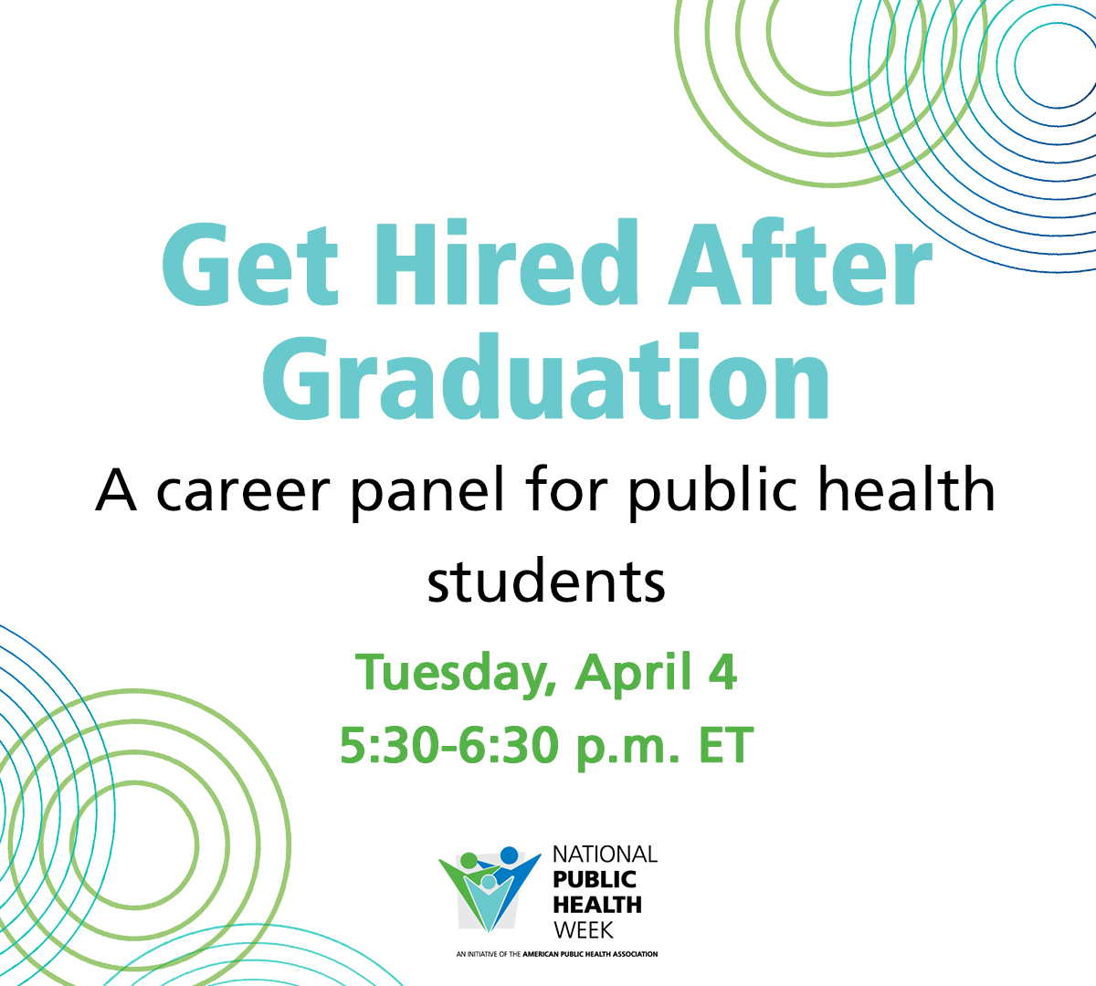 GetReady's tweet photo. Join @PublicHealth on #NPHW Student Day, Tuesday, 4/4! Check out our Early-Career Professionals Panel and learn how to make that jump from student to public health professional. Register now: https://t.co/V03lgMHzoq https://t.co/JOli6fIJpp