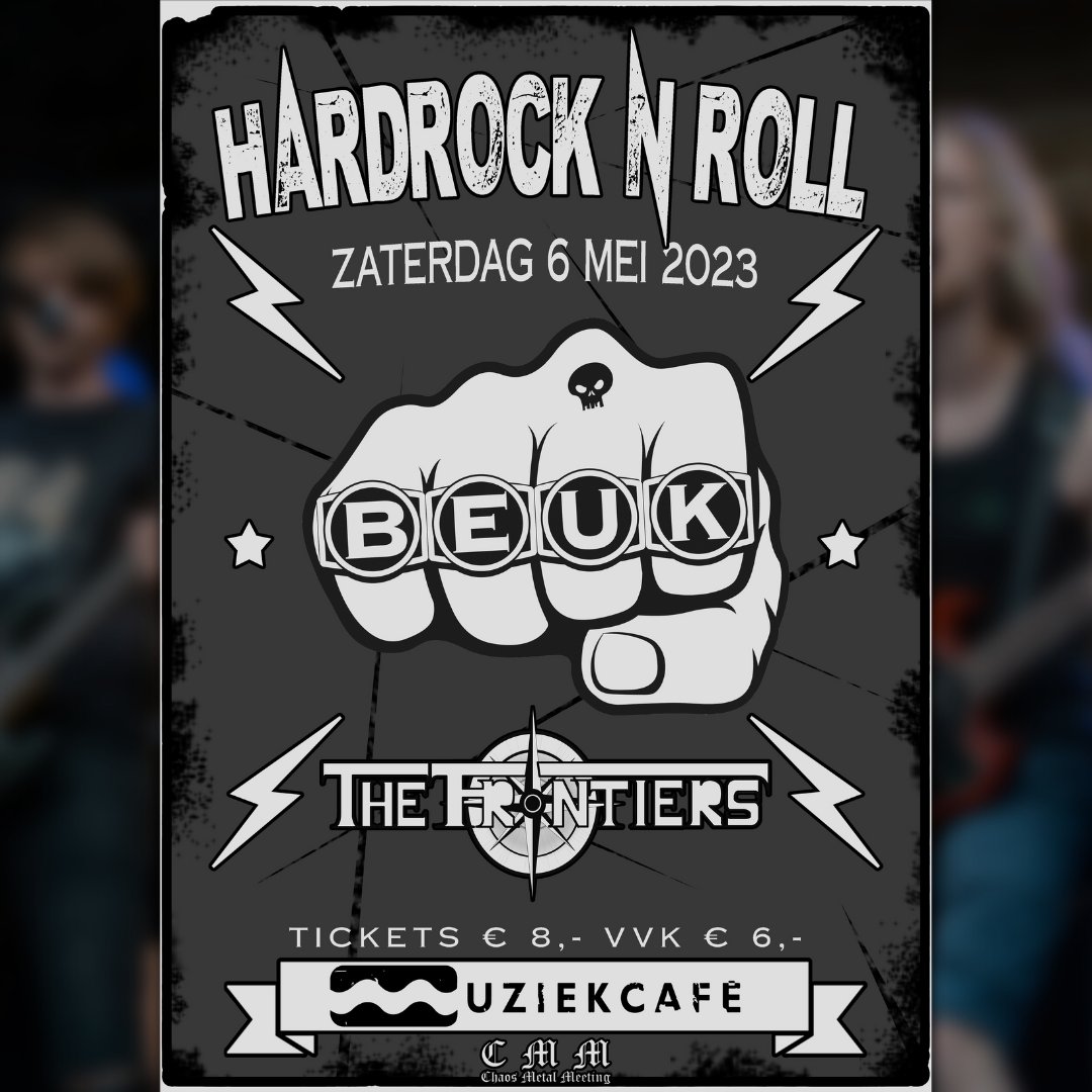 👊 Hardrock ‘n’ Roll meets Heavy Rock ‘n’ Roll. It’s going to get Hard and Heavy together with <a href="/beukband/">BEUK</a> this May at <a href="/Muziekcafe/">Muziekcafé Helmond</a> , so be there! 🍺
•
#thefrontiers #beuk #beukband #heavyrocknroll #hardrocknroll #rocknrollbands #debeukerin #muziekcaféhelmond #sethpicturesmusic