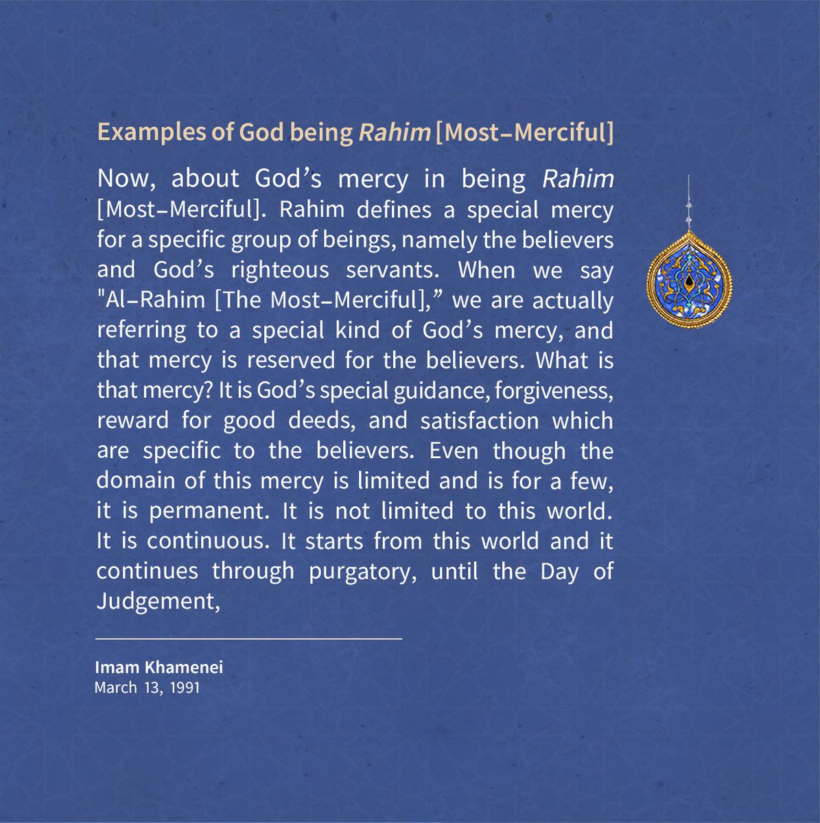 Examples of God being Rahim [Most-Merciful]
#Quran #Ramadan

english.khamenei.ir/news/9617/