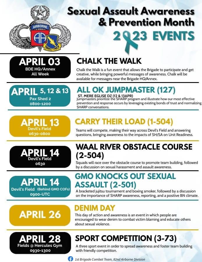 April is Sexual Assault and Awareness Prevention Month. We invite everyone in join us on raising awareness for this on going effort to start the conversations and put a stop to sexual assault within our ranks!!

#BeTheChange #AATW #ThereIsUsInTrust #CanWeTrustYou