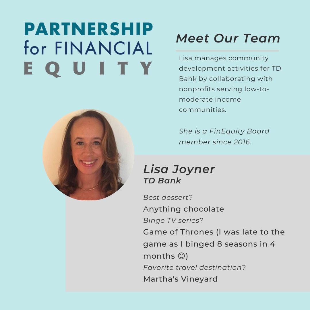Fin_Equity's tweet photo. Fresh off two days with Lisa in DC for the #justeconomy @NCRC conference, we are reminded of her sincere commitment to equity, valuable service on our board since 2016 and her exquisite taste in desserts! @TDBank_US is lucky to have her on its CRA team. #FinEquityFriday #mapoli https://t.co/835WmcwgaJ