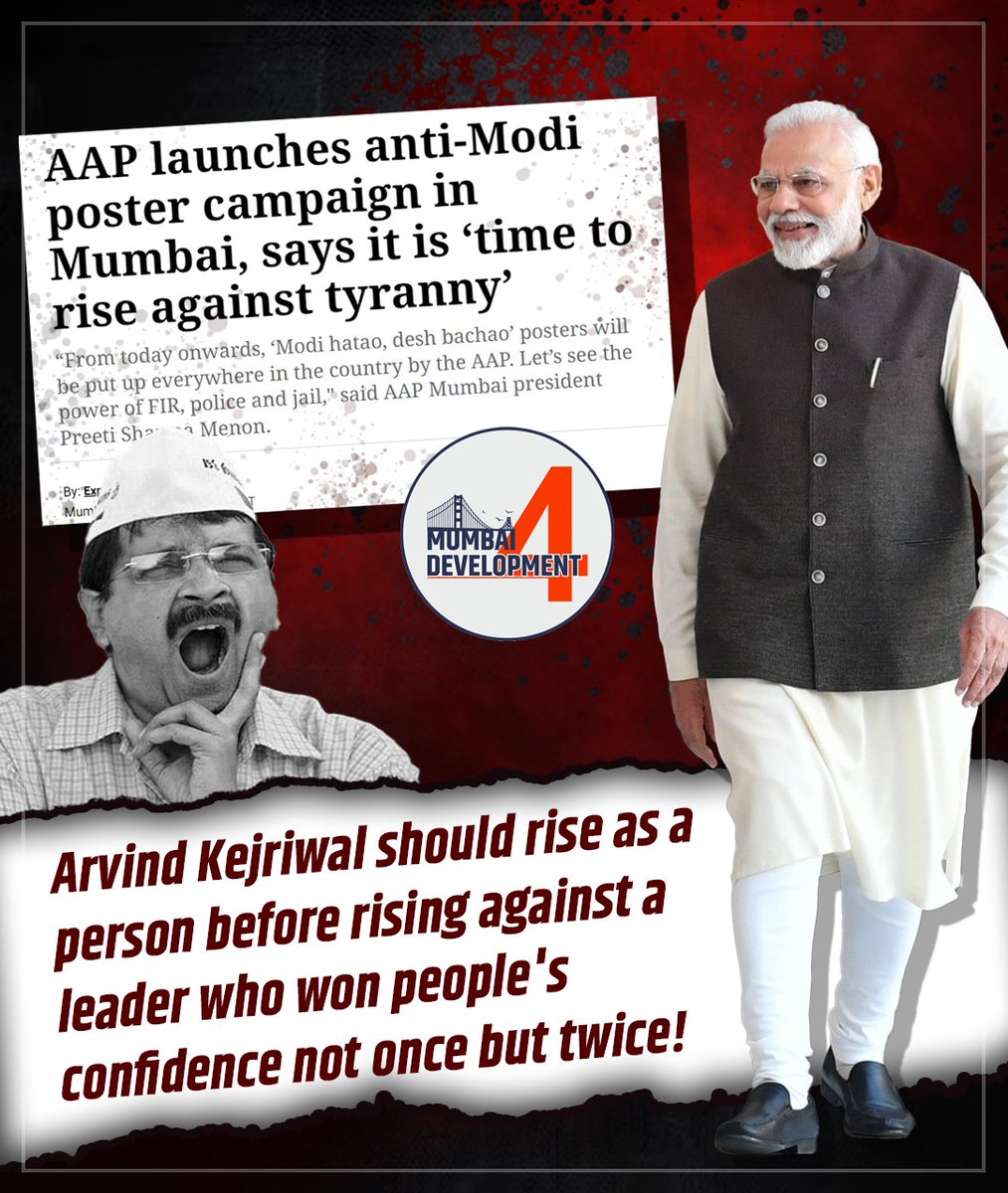 Mumbai4Develop's tweet photo. Arvind Kejriwal is a hate spreader who not only disrespected his 'IDOL' Anna Hazaare but he is even insulting the PM Modi who not once but twice has come to power single-handedly

#ArvindKejriwal #NarendraModi #ModiHataaoDeshBachaao #Hate https://t.co/Gyl4XktW3T
