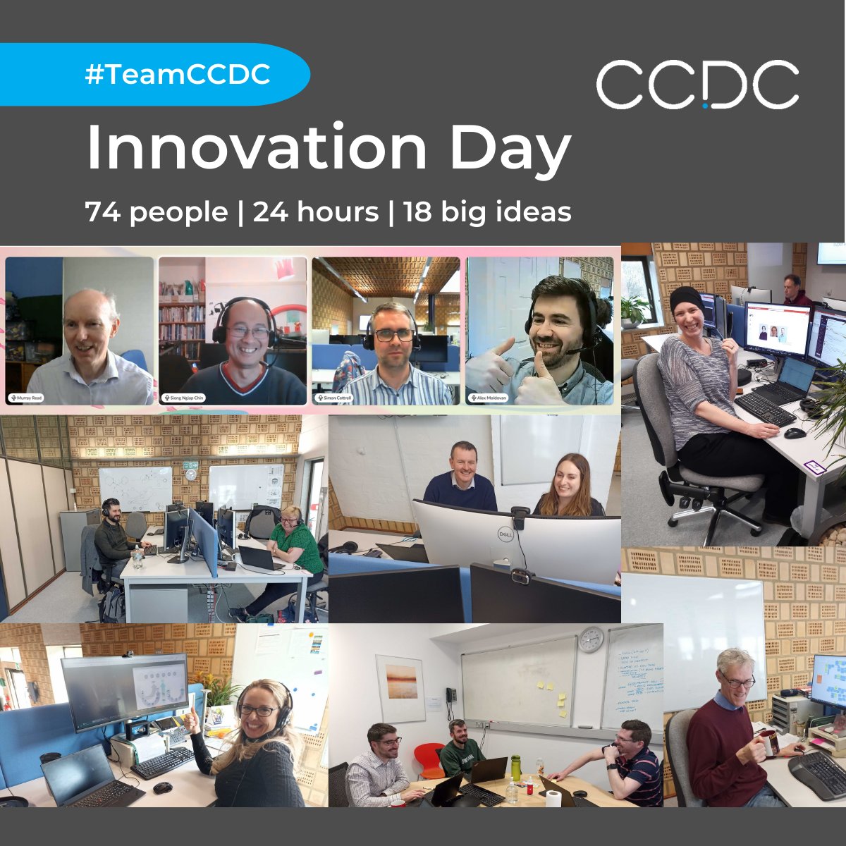 We just wrapped up our first Innovation Day! 

In 24 hours, teams worked across continents and departments to deliver prototypes &amp; plans on 18 new projects.

Make a difference to scientists around the world — join #TeamCCDC
hubs.ly/Q01JPDMR0

#innovation #teamwork