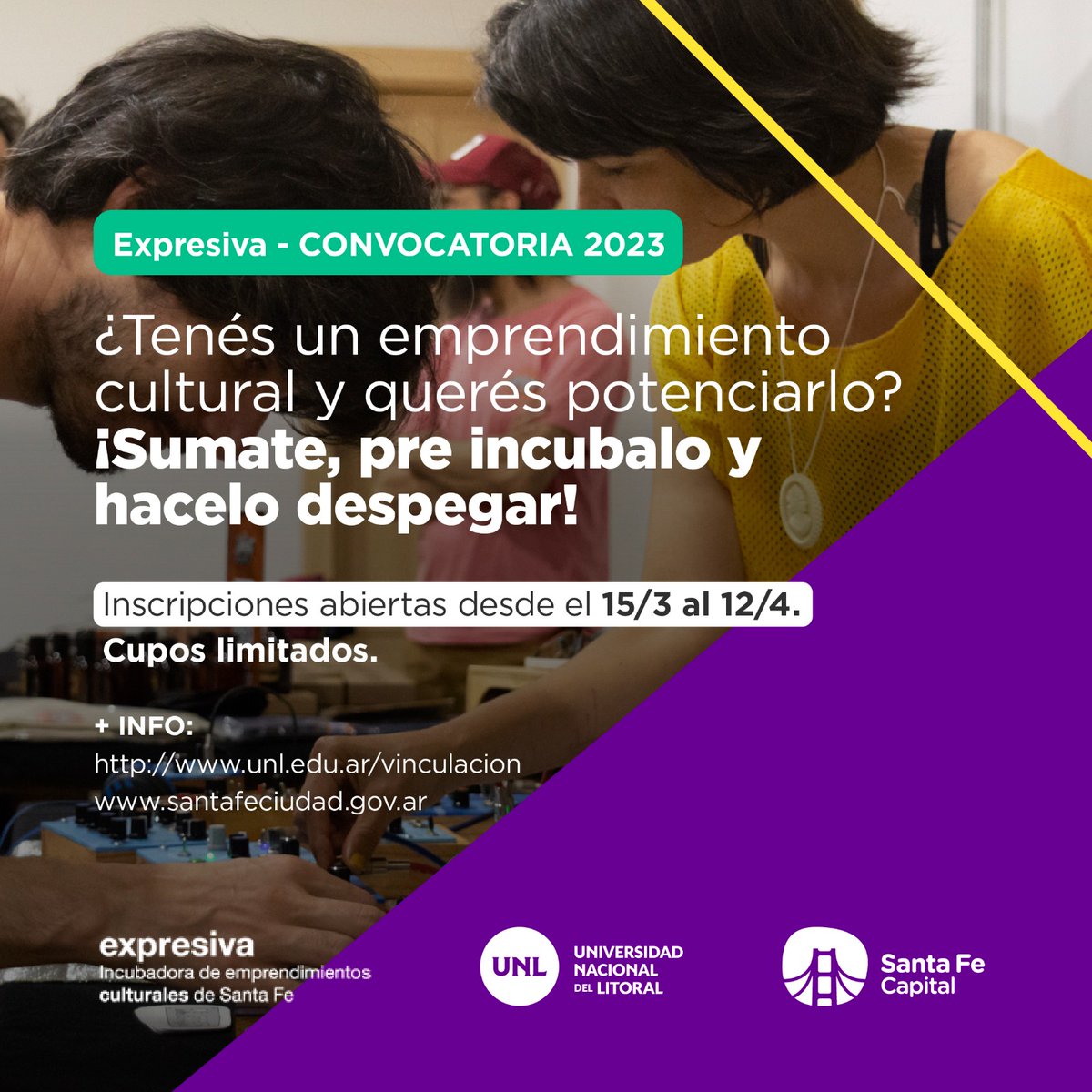 _SantaFeCapital's tweet photo. #Convocatoria2023 | Emprendedores culturales podrán sumarse a #Expresiva 😃🙌
📣 Tenes tiempo hasta el 12 de abril para sumarte.
¿Queres saber cómo y quiénes pueden participar? Mirá la info en los flyers 👇 https://t.co/aalIktBGHQ