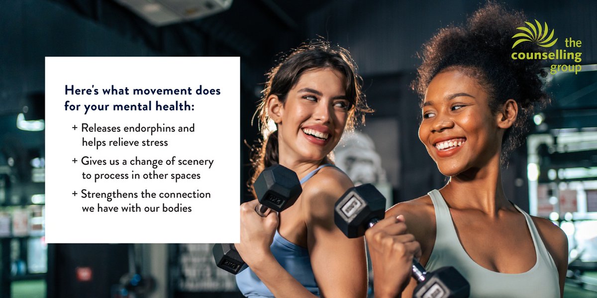 counsellinggrp's tweet photo. One of the best ways to complement your work towards improving your #MentalHealth is to add physical movement. Moving your body, whether it's a walk, an exercise class or #yoga, is shown to help #DecreaseStress and lessen anxiety and depression when used routinely. https://t.co/IXnprkcDHS