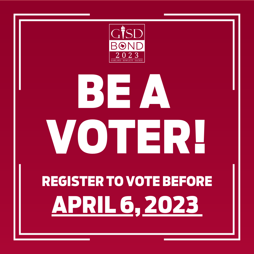BE A VOTER and register to vote before the April 6, 2023, deadline! To register to vote, please visit: vrapp.sos.state.tx.us/index.asp