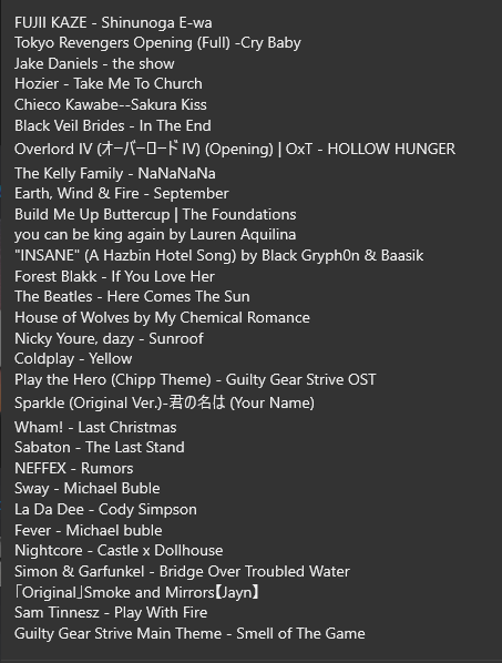 MayaNekoChan's tweet photo. DRUM ROLL PLEAAAASE~!!! *drum rolls* 

Here are our list of songs!! If there are a number missing it might be because it might be the duet! 

@shadowmoon808 : Left
Me : Right 

WE are both equally nervous and freaking out! But we will do this! QwQ)7 

#Vtuber #VtubersEN https://t.co/miOpwe26a6