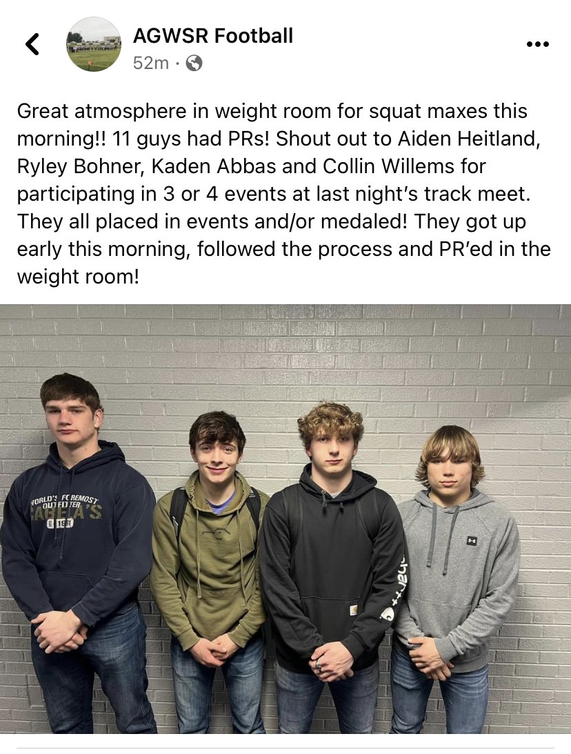 bheubner76's tweet photo. AGWSR track team getting it done on the track and in the weight room. #fastcats https://t.co/g4uuHdEBCU