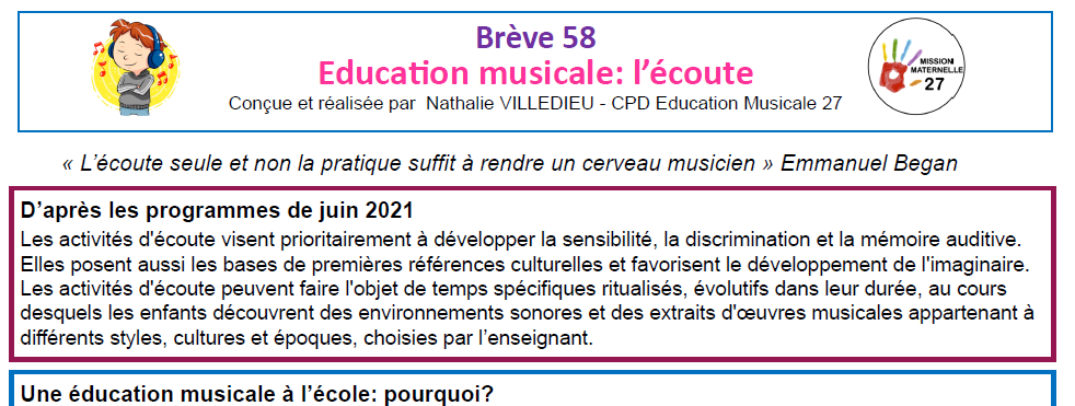 L'#écoute musicale 🎶dès le #cycle1 : pourquoi et comment ? 
✅lien #perception / #production 🧑‍🎤
✅conditions propices à une écoute de qualité 👂
➡️développer la #sensibilité, la mémoire #auditive et un #climatscolaire serein dès le plus jeune âge 😀
👉…lle27.circonscription.ac-normandie.fr/IMG/pdf/bre_ve…