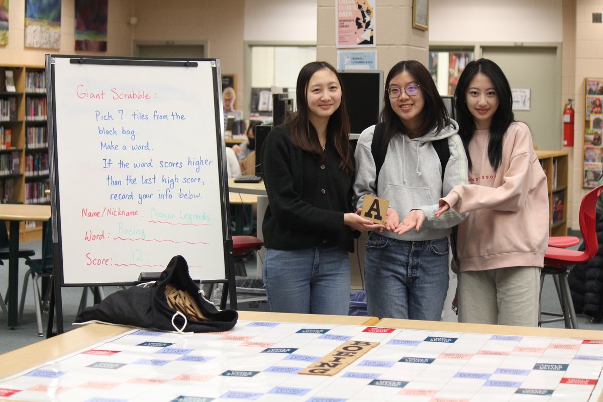 Play Giant #scrabble at <a href="/trudeauhs/">P.E. Trudeau H.S.</a> library --- the world's favourite #wordgame!  Highest scoring word at the moment:  tearing (22 points)