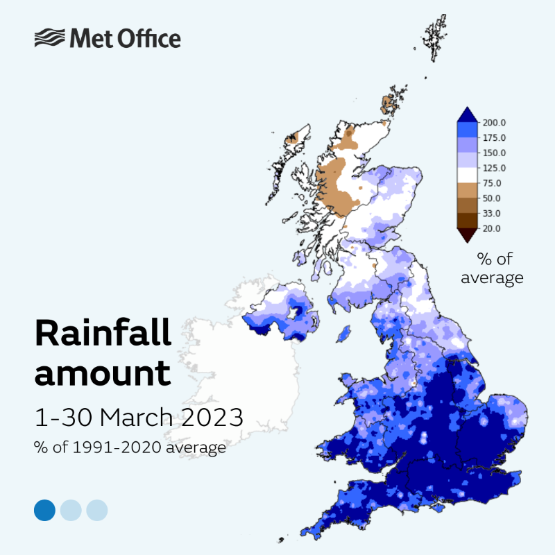 metoffice's tweet photo. How wet has March been where you are? ☔

With a day in the figures still to be added, it will be in the top 10 wettest Marches on record for England, Wales and Northern Ireland. 

Let's dig into the early provisional stats 🧵