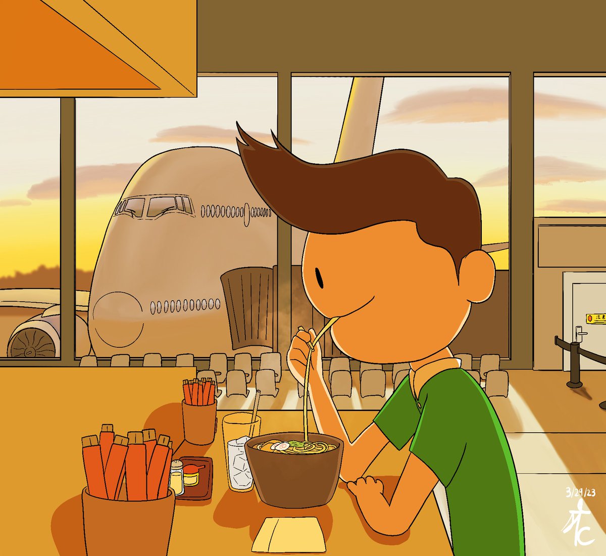 Udons at the Airport

#fredandlucas #fredthetalkinghand #lucasthetalkinghand #fredwashere #talkinghandtuesday #illustration #digitalillustration #udonsattheairport #airport #airportterminal #udons #udon #udonshop #sunset #airplane #aircraft #airline #boeing747 #lofi #lofihiphop