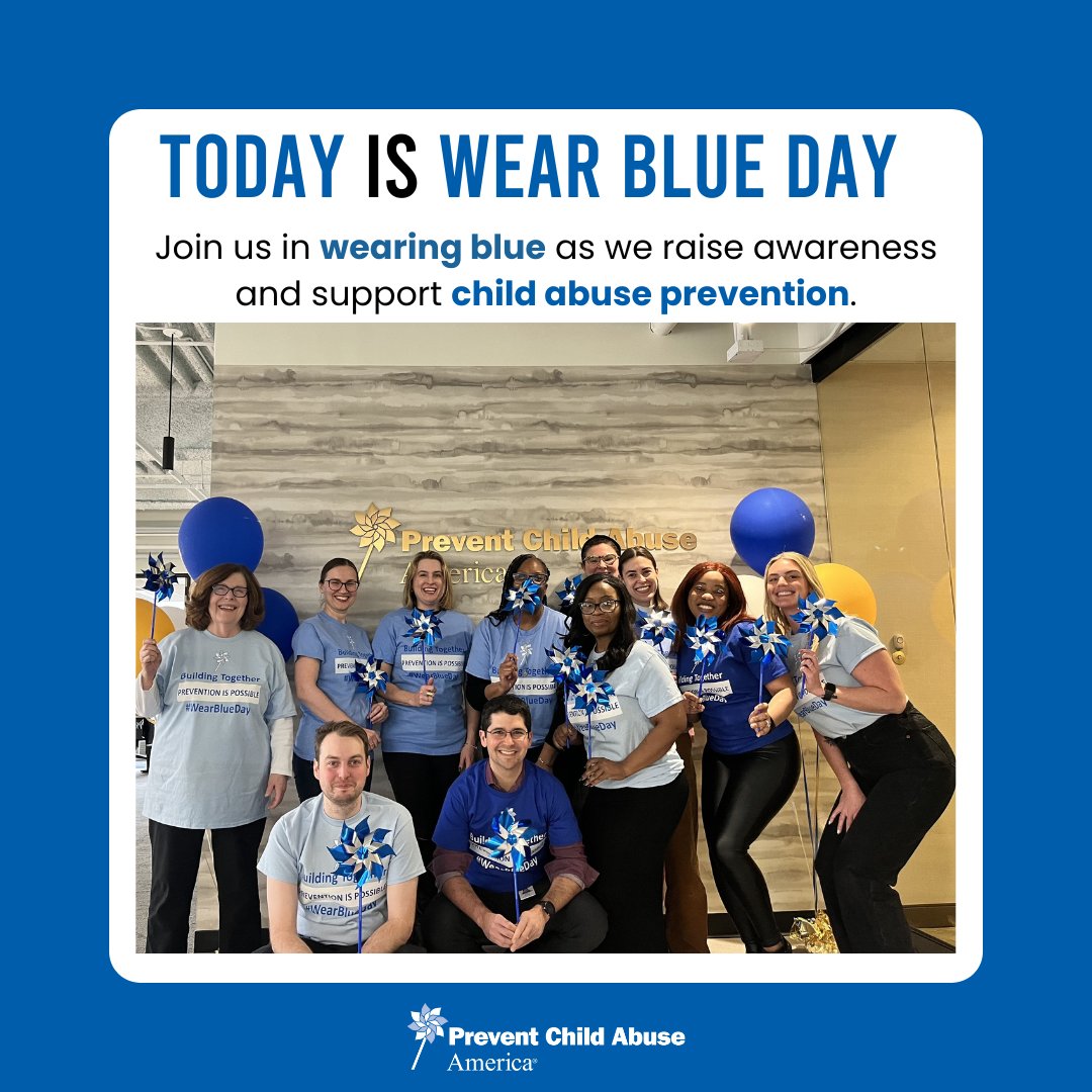 Healthy Families America (@hfaatpca) on Twitter photo đź’™Happy Wear Blue Day!!!đź’™
Wear something blue, take a picture or a video and post it with the hashtag #wearblueday2023 and be sure to tag <a href="/pcaamerica/">Prevent Child Abuse America</a>.
Help us spread the word about the importance of creating a safer world for our children.
Be a #PartnerinPrevention đź’™Happy Wear Blue Day!!!đź’™
Wear something blue, take a picture or a video and post it with the hashtag #wearblueday2023 and be sure to tag <a href="/pcaamerica/">Prevent Child Abuse America</a>.
Help us spread the word about the importance of creating a safer world for our children.
Be a #PartnerinPrevention