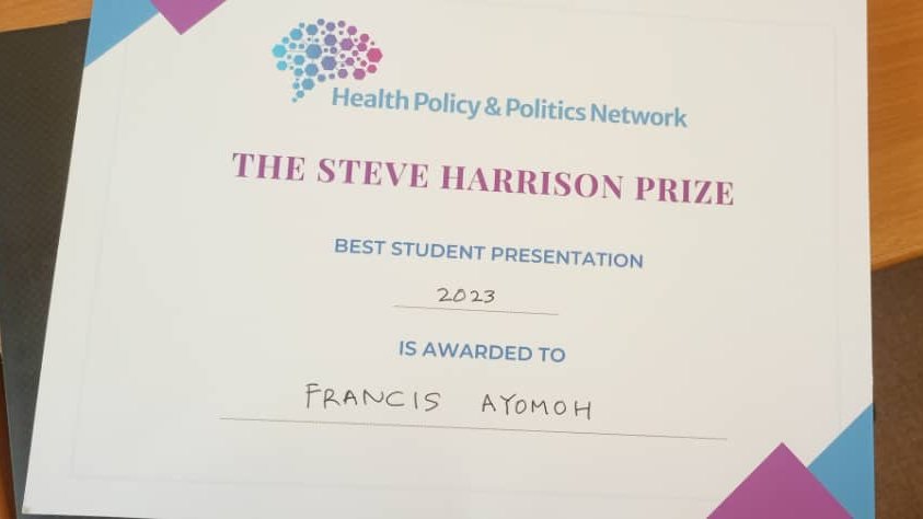 Congratulations @ayomohfi on receiving the Steve Harrison Prize for Best Student presentation at this years HPPN conference 

Amazing achievement, great to shine a spotlight on your work on task-shifting in Nigeria

#hppnuk #proudsupervisor 
@GemHughes @OxPrimaryCare @hippomanc