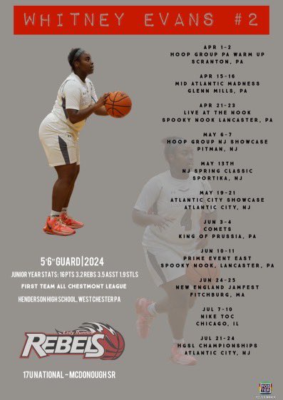 Here’s my upcoming aau schedule with <a href="/LadyRunnin/">Lady Runnin Rebels</a> can’t wait to get out there with my teammates! 
#class2024 #PG