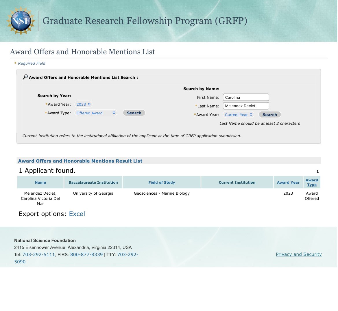 Carolina Melendez Declet (@carolinamdeclet) on Twitter photo So excited to announce that I was awarded the <a href="/NSF/">U.S. National Science Foundation</a> GRFP!!! I’m still completely shocked, this is truly a dream come true!
I’m forever thankful for all the support from my family, friends, and mentors. Grateful to be pursuing my passions in coral reef science! 🪸🇵🇷 So excited to announce that I was awarded the <a href="/NSF/">U.S. National Science Foundation</a> GRFP!!! I’m still completely shocked, this is truly a dream come true!
I’m forever thankful for all the support from my family, friends, and mentors. Grateful to be pursuing my passions in coral reef science! 🪸🇵🇷