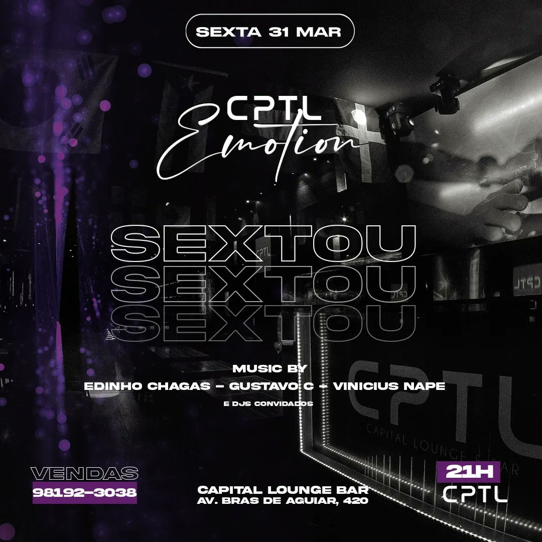 HouseSeasonsRec's tweet photo. SEXTOU!! Hoje tem 'CAPITAL Emotion'. Todos convidados! Vai  ser demaaais!! 
Últimas ingressos!
- Open 21hs
- Sexta- Feira
- Av. Brás de Aguiar, 420
- Vendas: (91) 98147-5222
LINK: https://t.co/fdFGi9R4yf https://t.co/E2GAtLz0mv