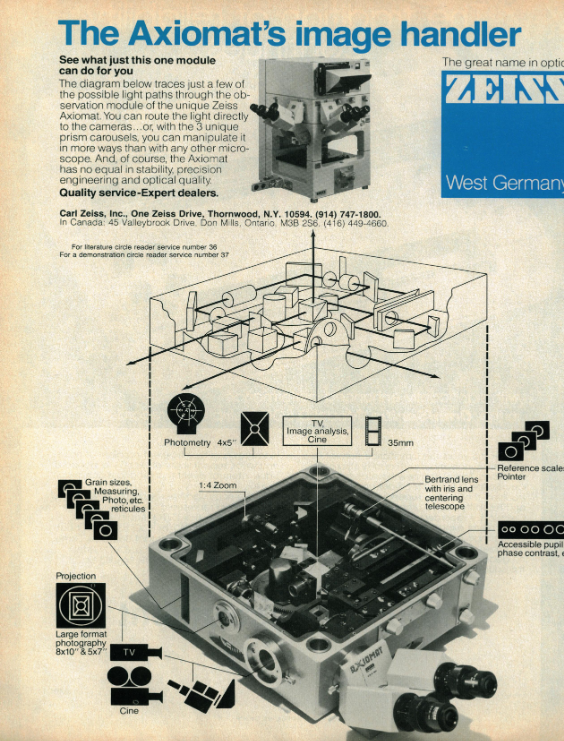 OldTechAdverts's tweet photo. Zeiss with their Axiomat image handler. It is an microscope, can be hooked up for to a camera. I think the prices are upwards of $100K, but was a commercial failure.
https://t.co/yHAXmBvDgz
#Retrotech #retroinstruments https://t.co/CkwlQfEM26
