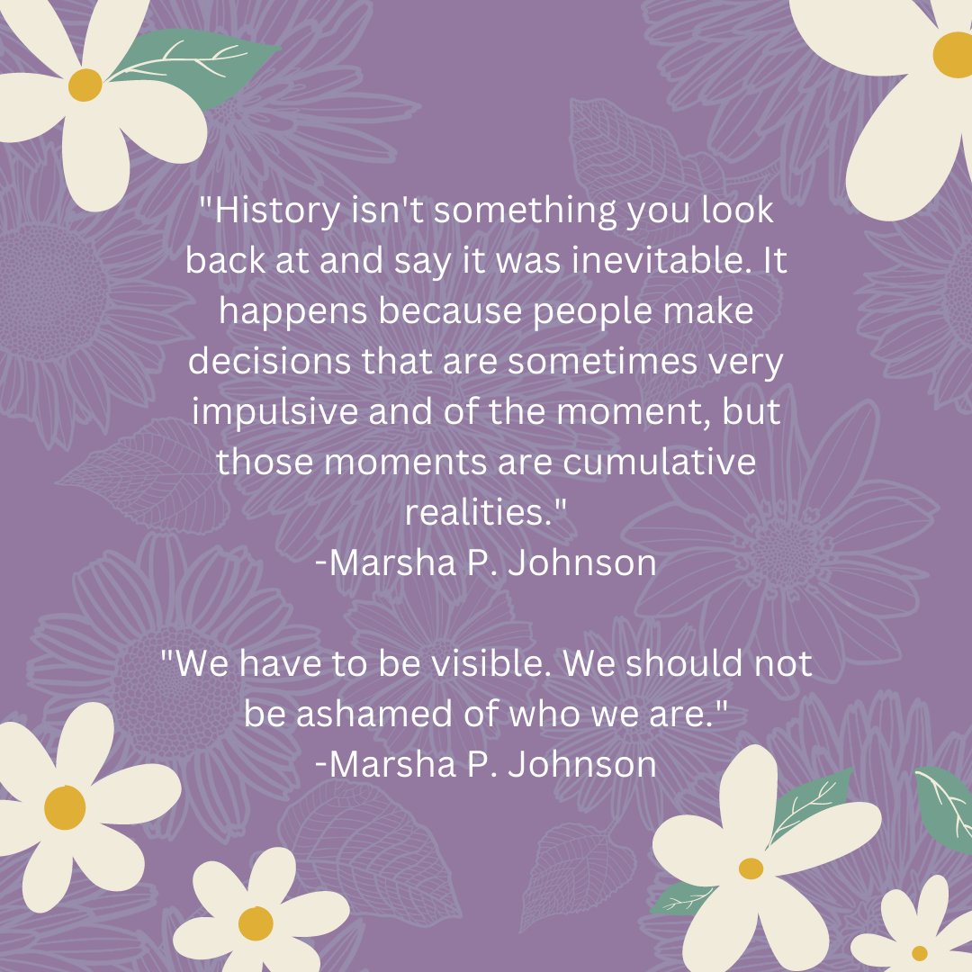 Happy International Trans Day of Visibility! The perfect way to end this month is by highlighting Marsha P. Johnson. She was a trans/gay liberation activist and advocated for the trans community to be included in the gay rights movement.