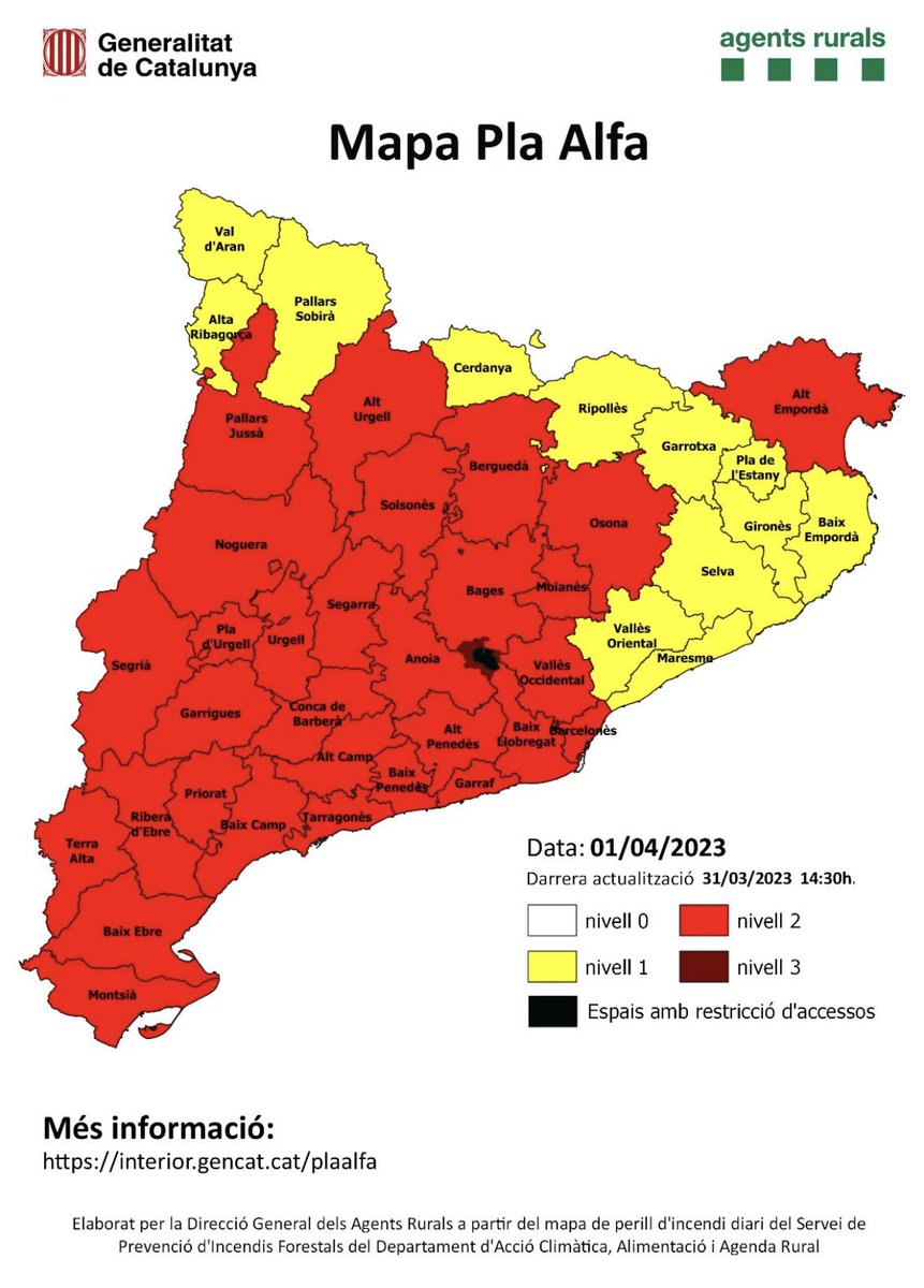 Molta precaució aquests dies. Estem en risc molt alt d’incendi forestal a gran part del país! Evitem qualsevol activitat que comporti foc i si veiem una columna, ☎️112.