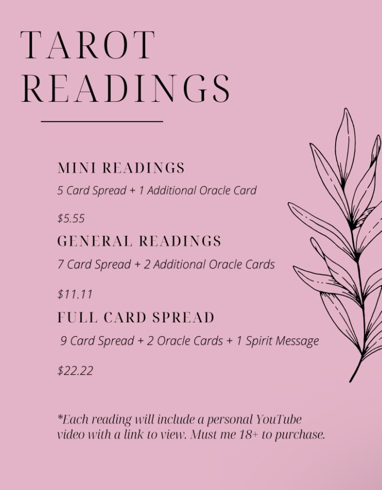 Hi babes!!

I am trying to raise money to get a new apartment in April!!!

I am taking as many spots as I possibly can for readings!!!

Choose between a Love, Life Path or career reading! 🔮💕✨

~ dm me to book a reading now ~
