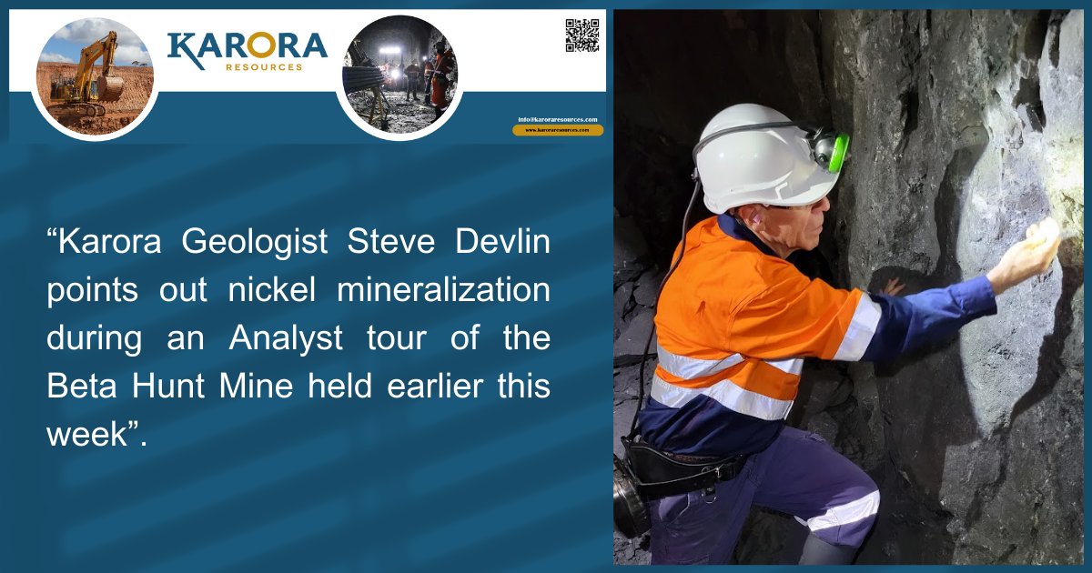 “Karora Geologist Steve Devlin points out nickel mineralization during an Analyst tour of the Beta Hunt Mine held earlier this week”.
TSX: KRR | OTCQX: KRRGF
#update #nickel #growingbusiness